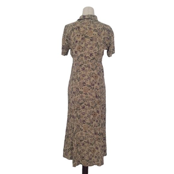 Vintage Gap Floral Button Down Shirt Dress Size S Beige Cottagecore Prairie - Picture 2 of 9